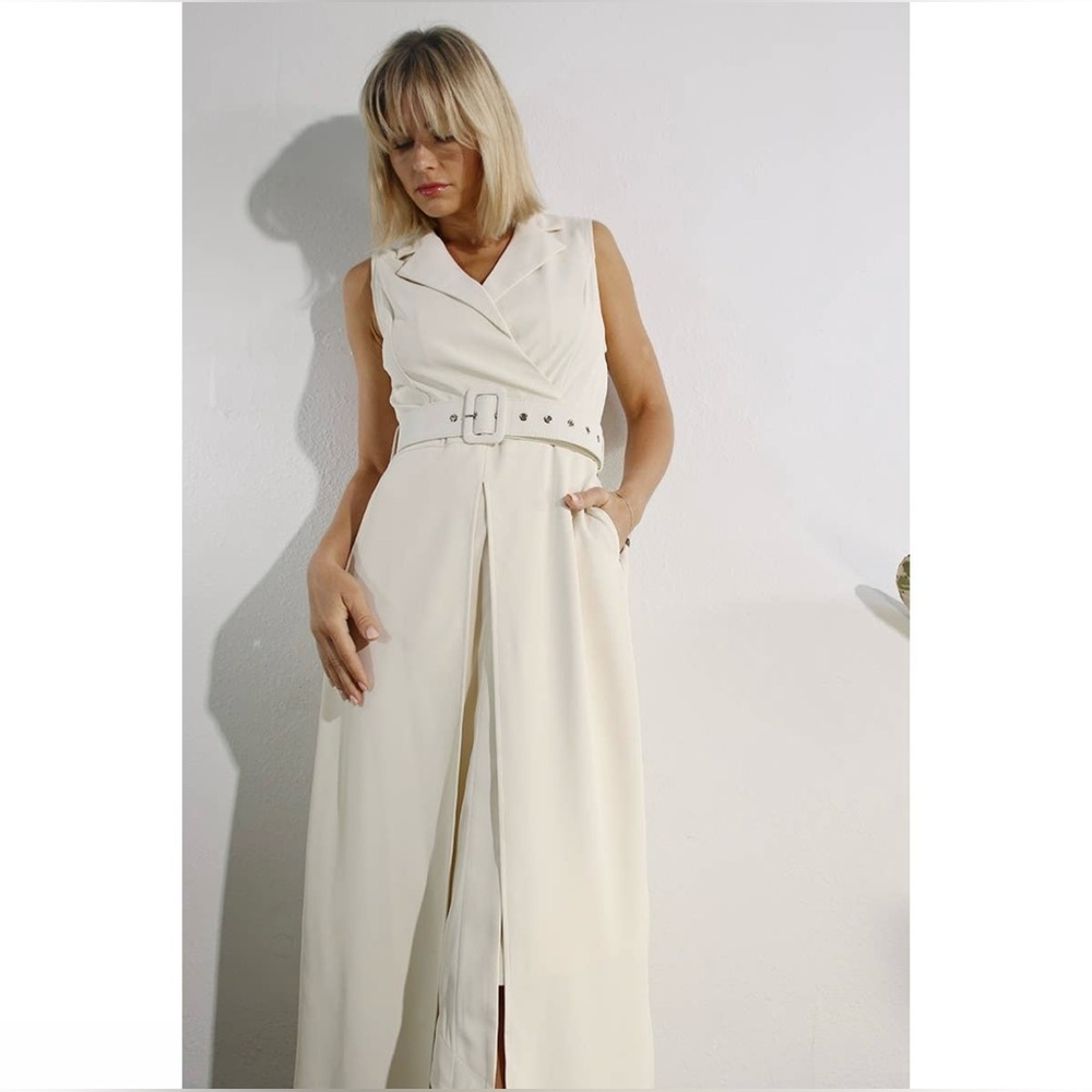 NWT Boutique Lyla Pleated Belted Maxi Evening Dress – Cream White - Picture 14 of 15